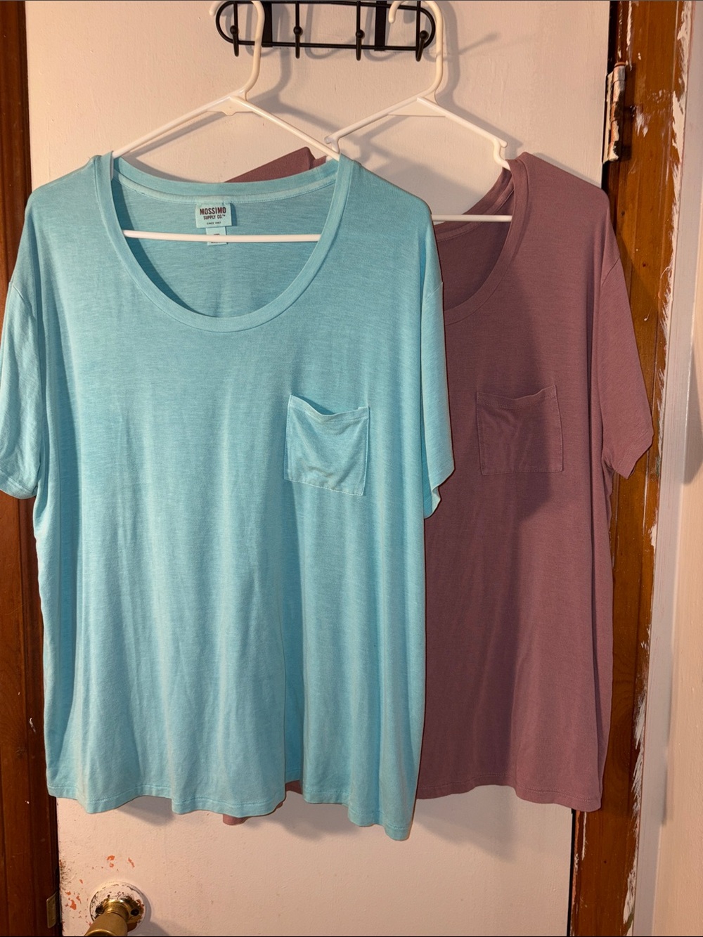 MOSSIMO 2for1 Scoop Neck Pocket Tee - Light Blue n Taupe color
